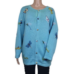 Quacker Factory Butterfly Dragonfly Embroidered Jacket